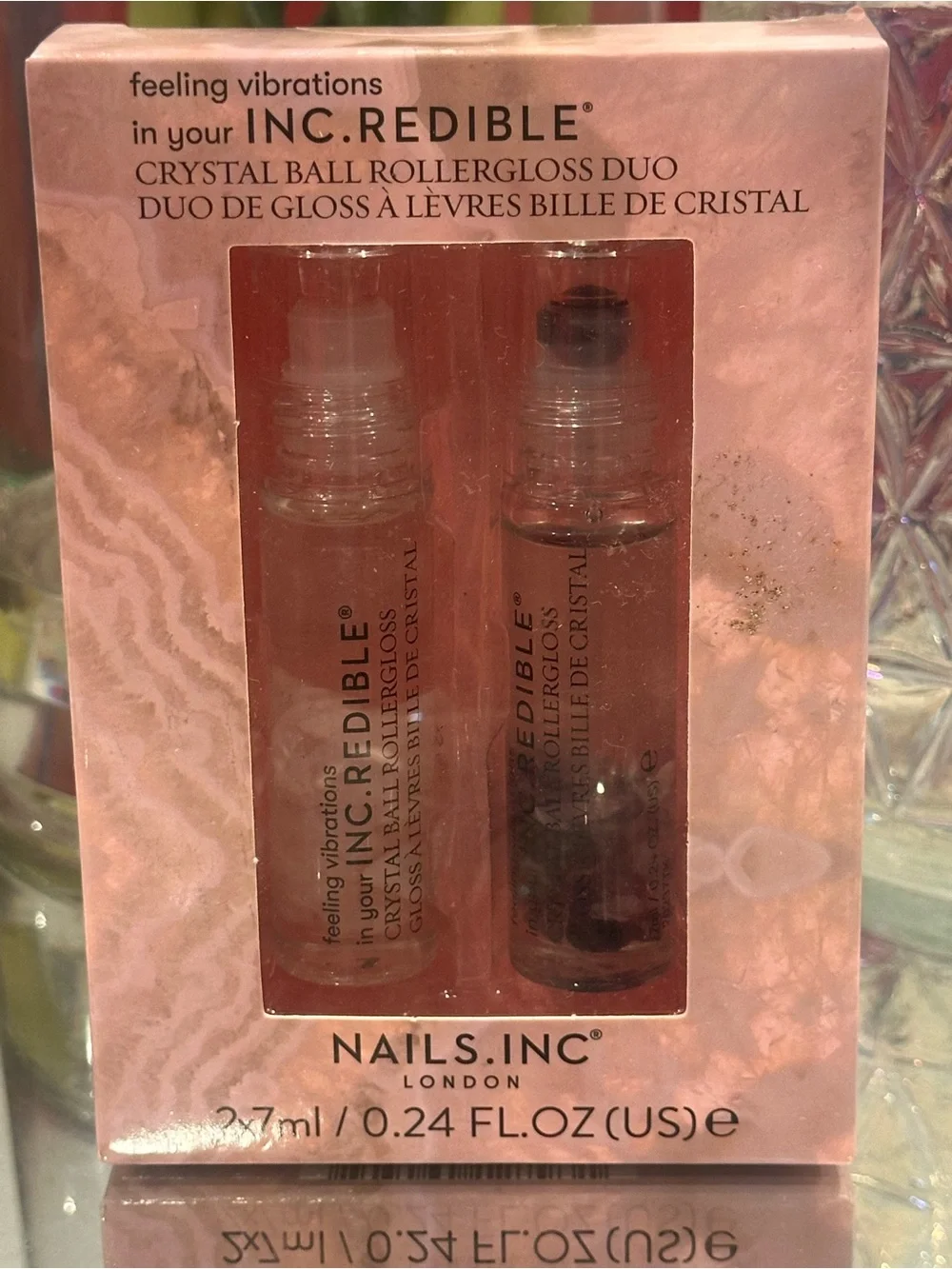 Nails Inc INC.redible Crystal Ball Roller Lip Gloss Duo New Gift Set NIB Quartz